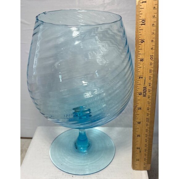 Aqua Blue Swirl Glass Goblets Vase Centerpiece Empoli Style Huge 10" Hand Blown - Picture 8 of 10